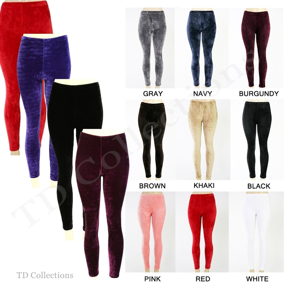 Stretchy Velvet Leggings Velour Skinny Tight Pants